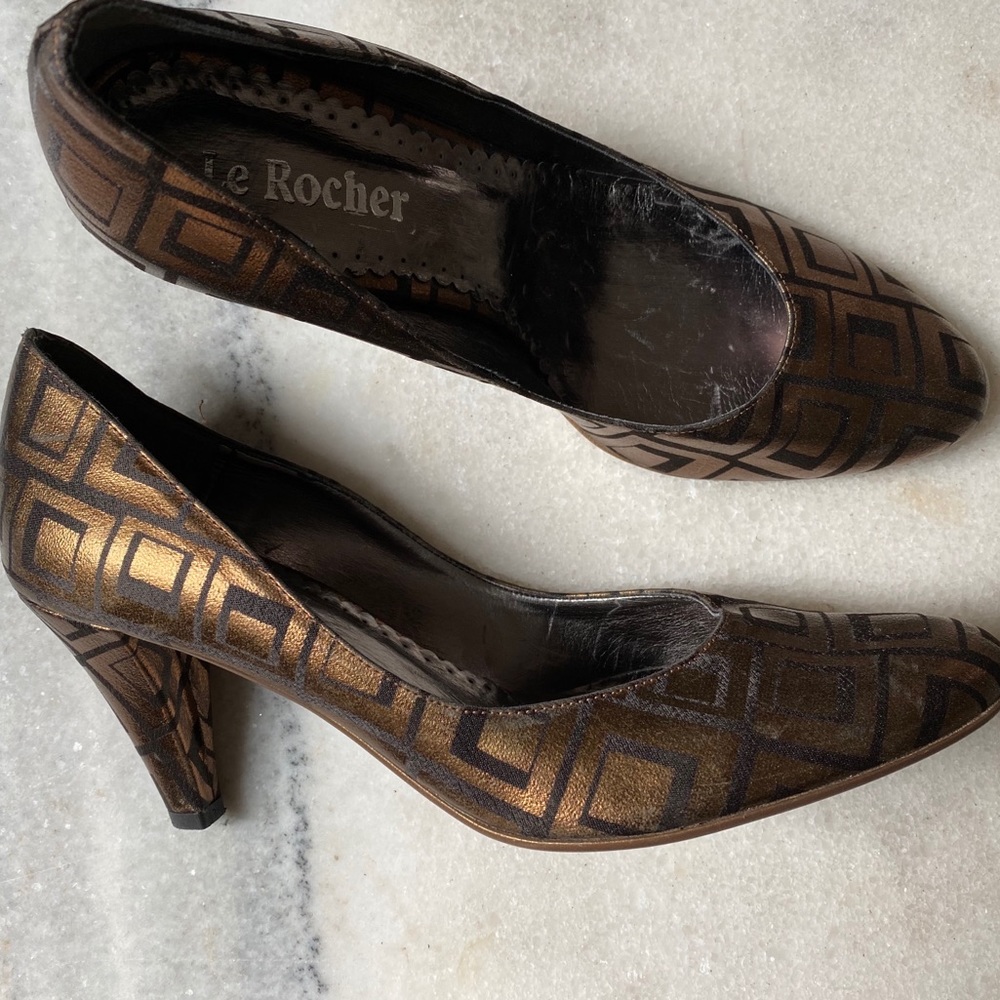 Bronze Metallic Print Pumps